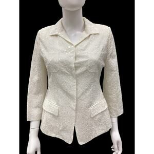 VTG Giorgio Armani Womens Blazer S. S Sequin Ivory Light Snap Buttons Beautiful